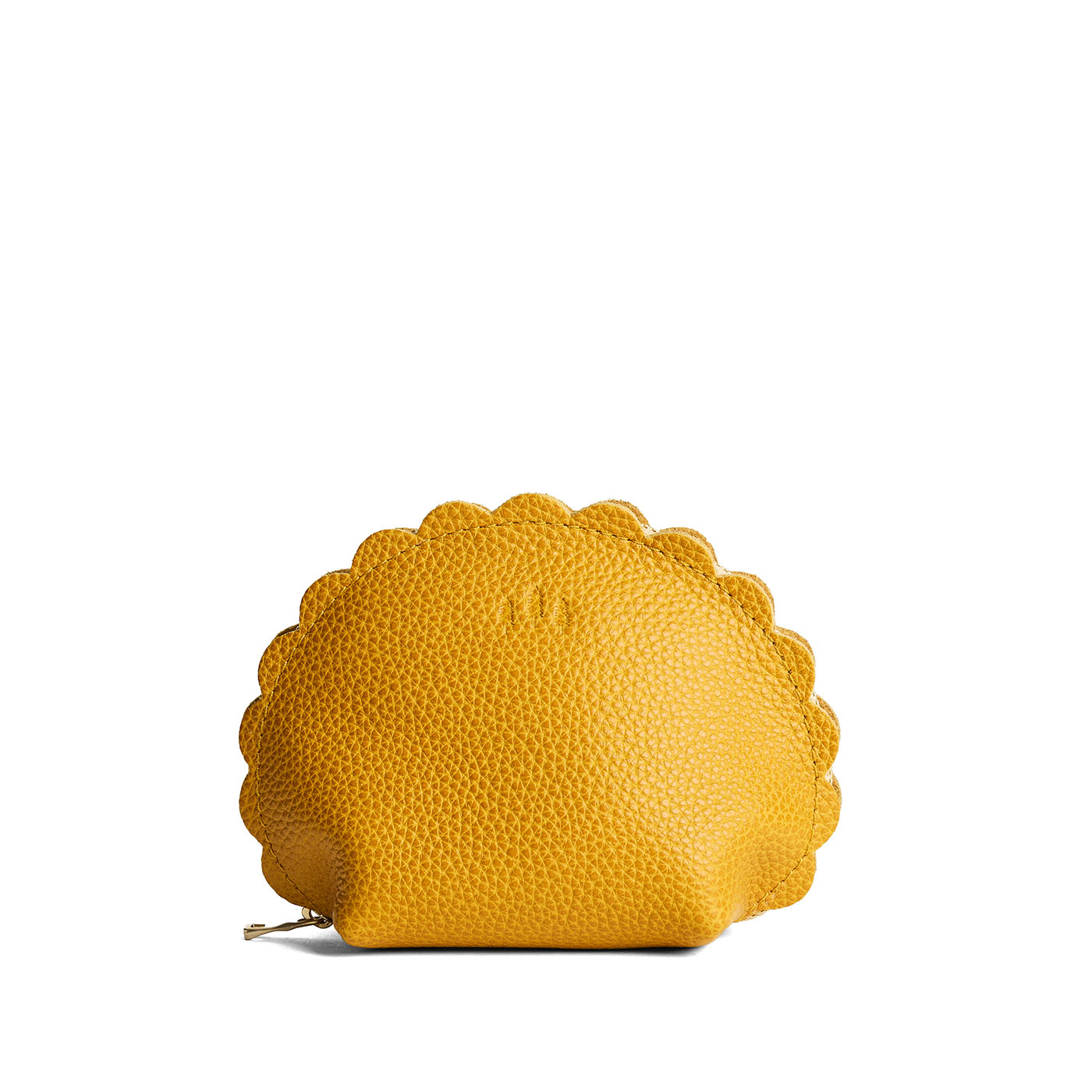 Sunshine*Large | Curved leather pouch with zipper and scalloped edges