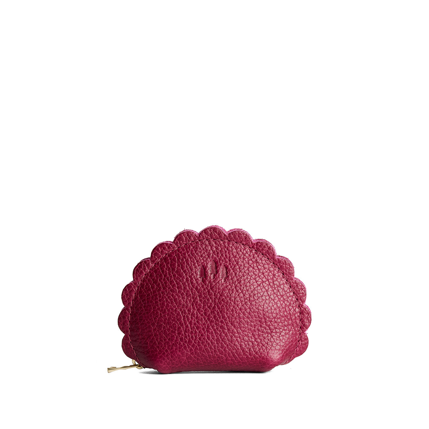 Orchid*Small | Curved leather pouch with zipper and scalloped edges
