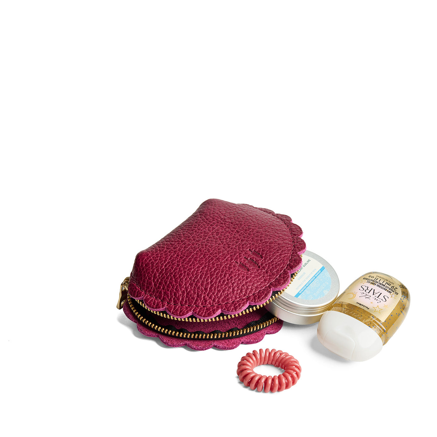 Orchid*Small | Curved leather pouch with zipper and scalloped edges