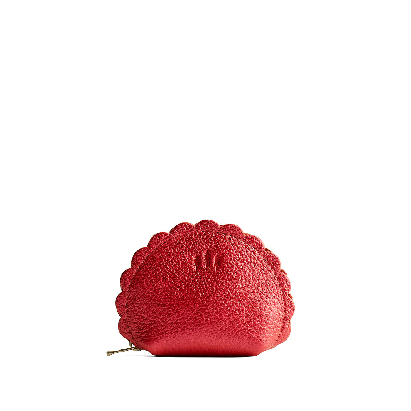 Reba Red*Small | Curved leather pouch with zipper and scalloped edges