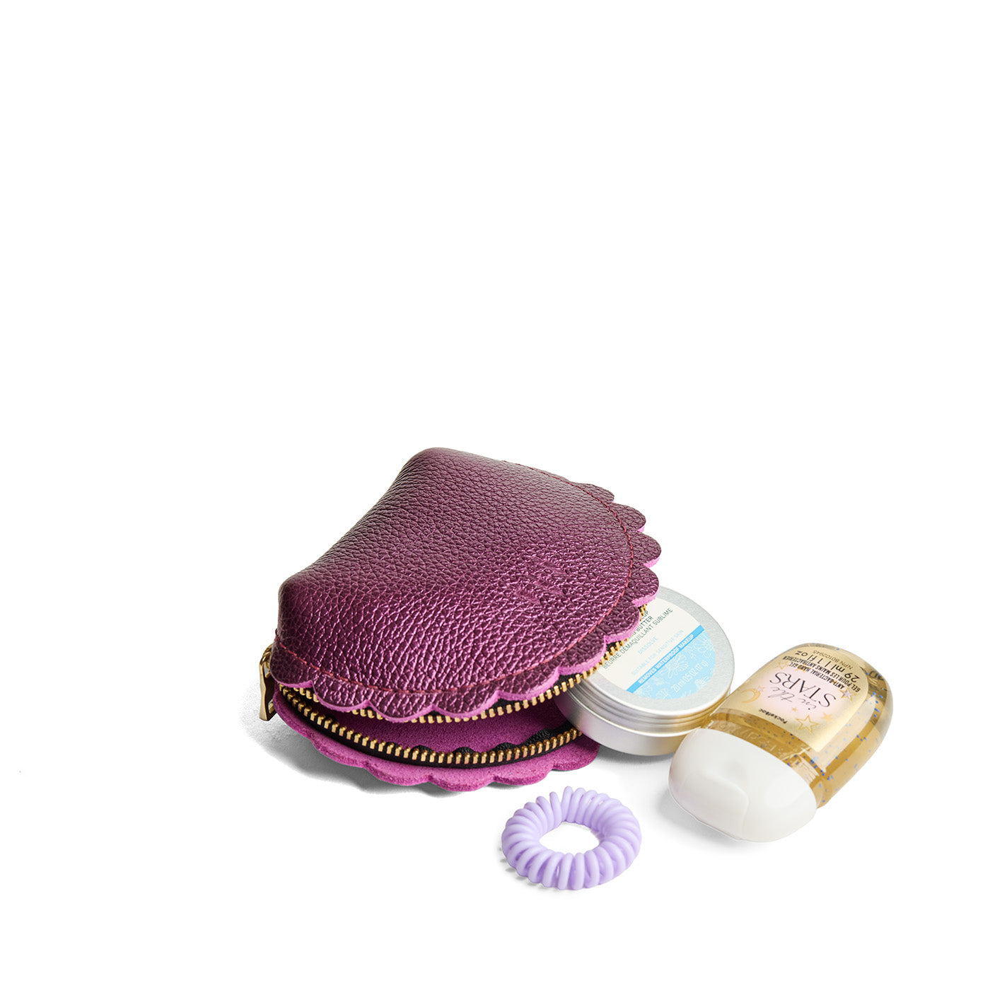 Ultra Violet*Small | Curved leather pouch with zipper and scalloped edges