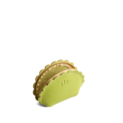 Wasabi*Small | Curved leather pouch with zipper and scalloped edges