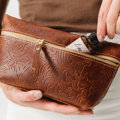 All Color: Meadow | Large leather makeup bag with zipper