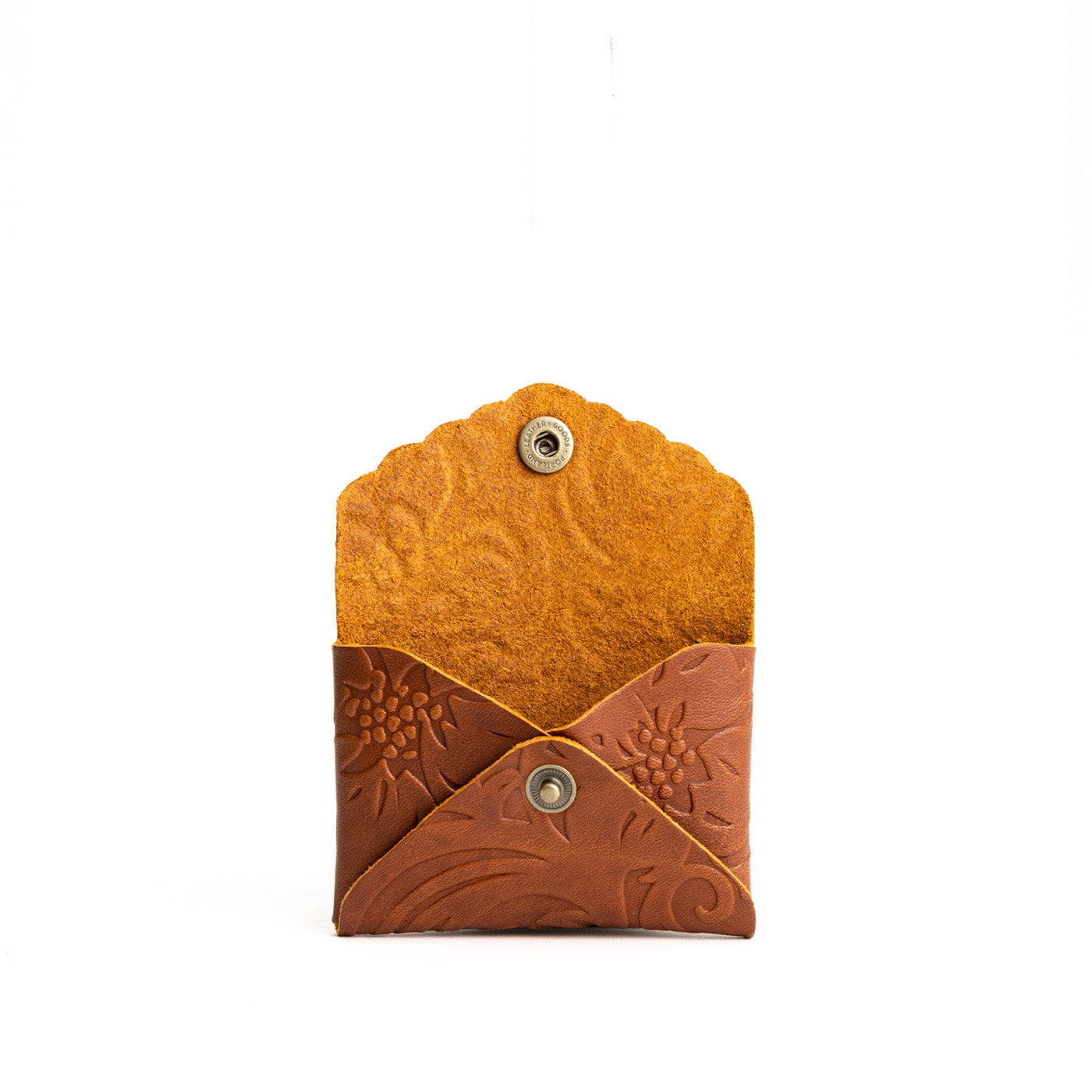 Meadow | Small leather wallet with scalloped edge open