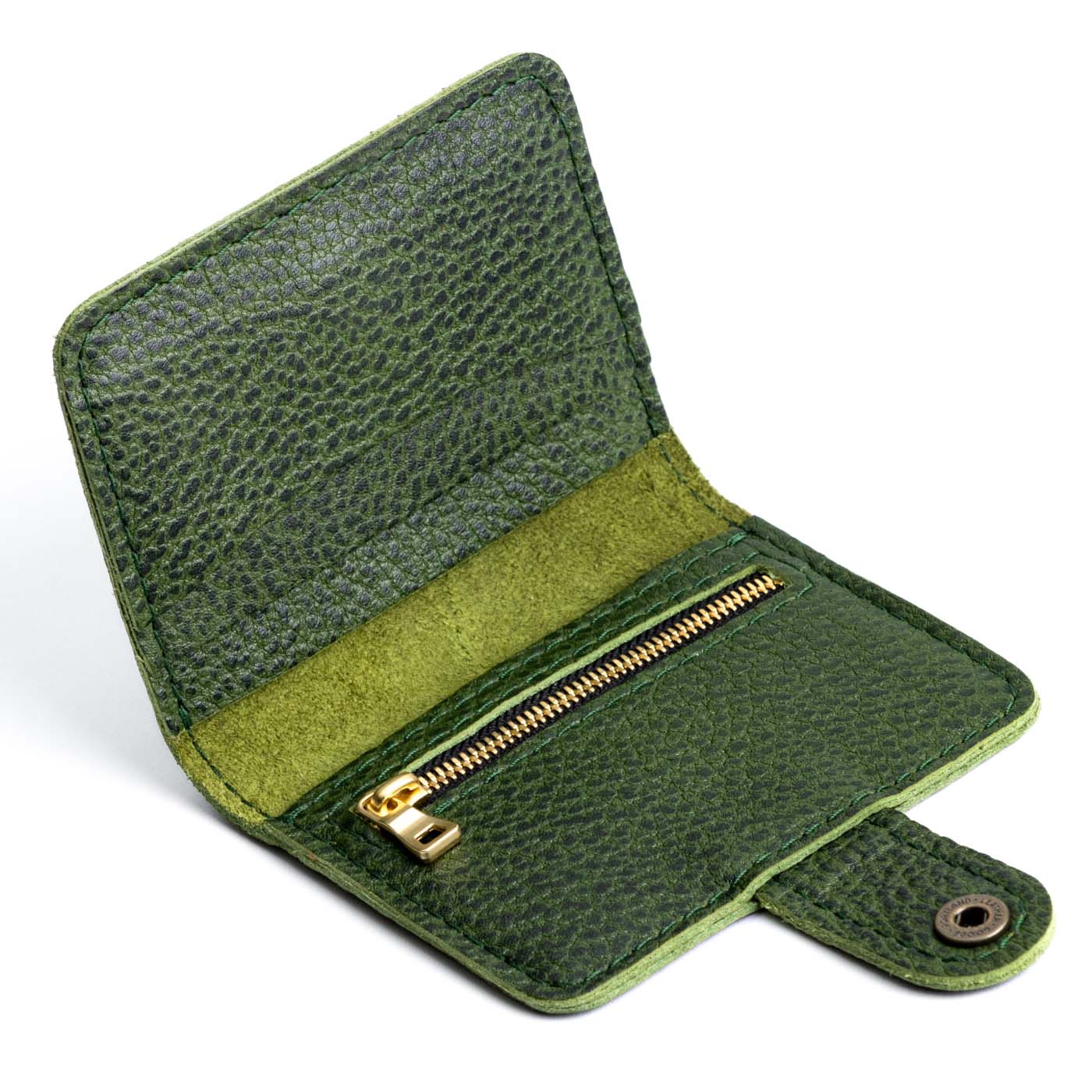 Avocado | Small leather bifold wallet with snap open