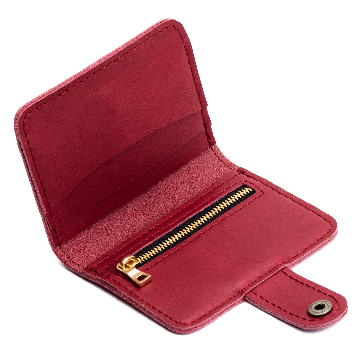 Berry Good | Small leather bifold wallet with snap open