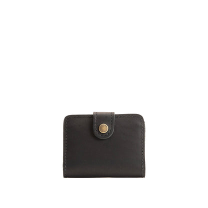 Black | Small leather bifold wallet with snap closed