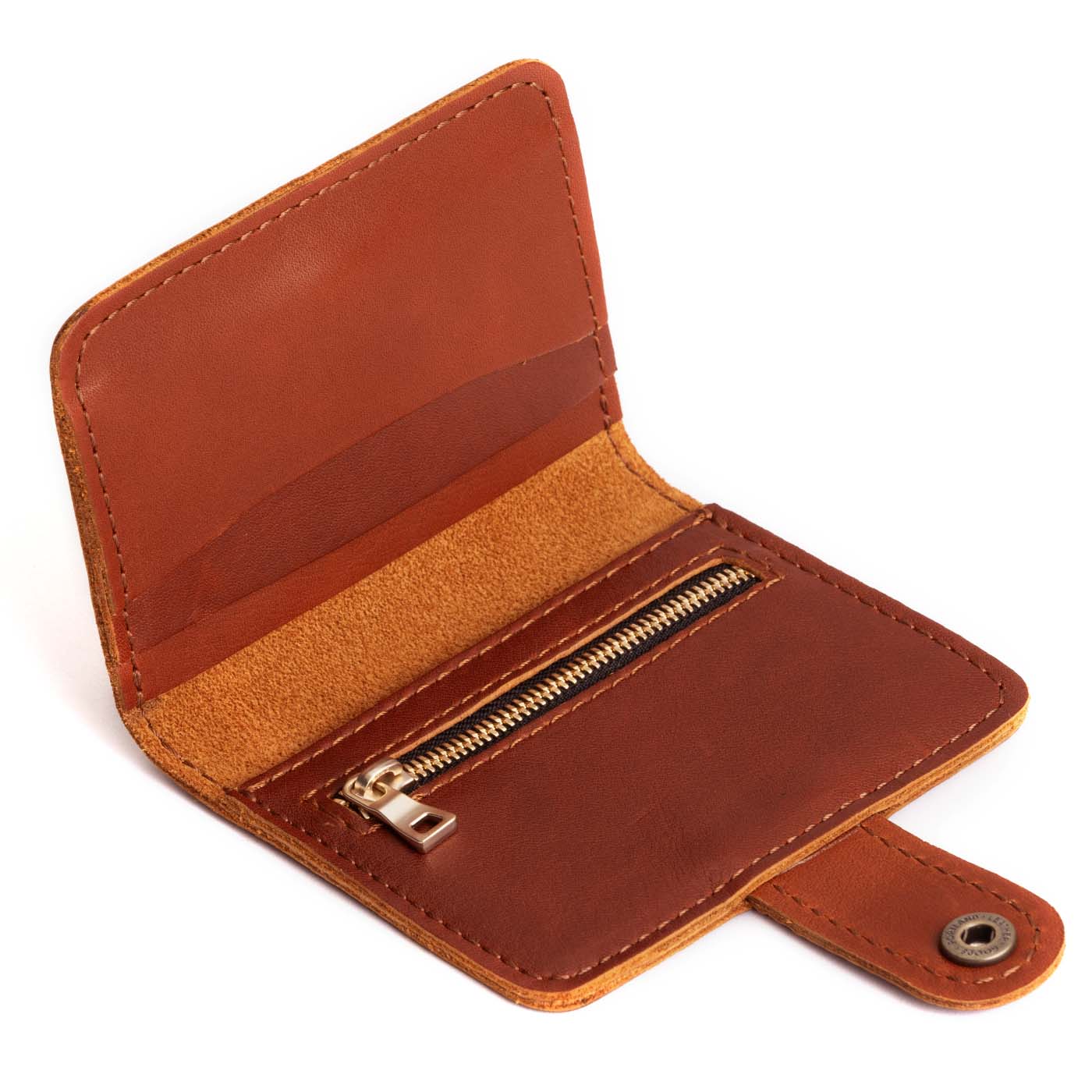Chestnut | Small leather wallet with snap open