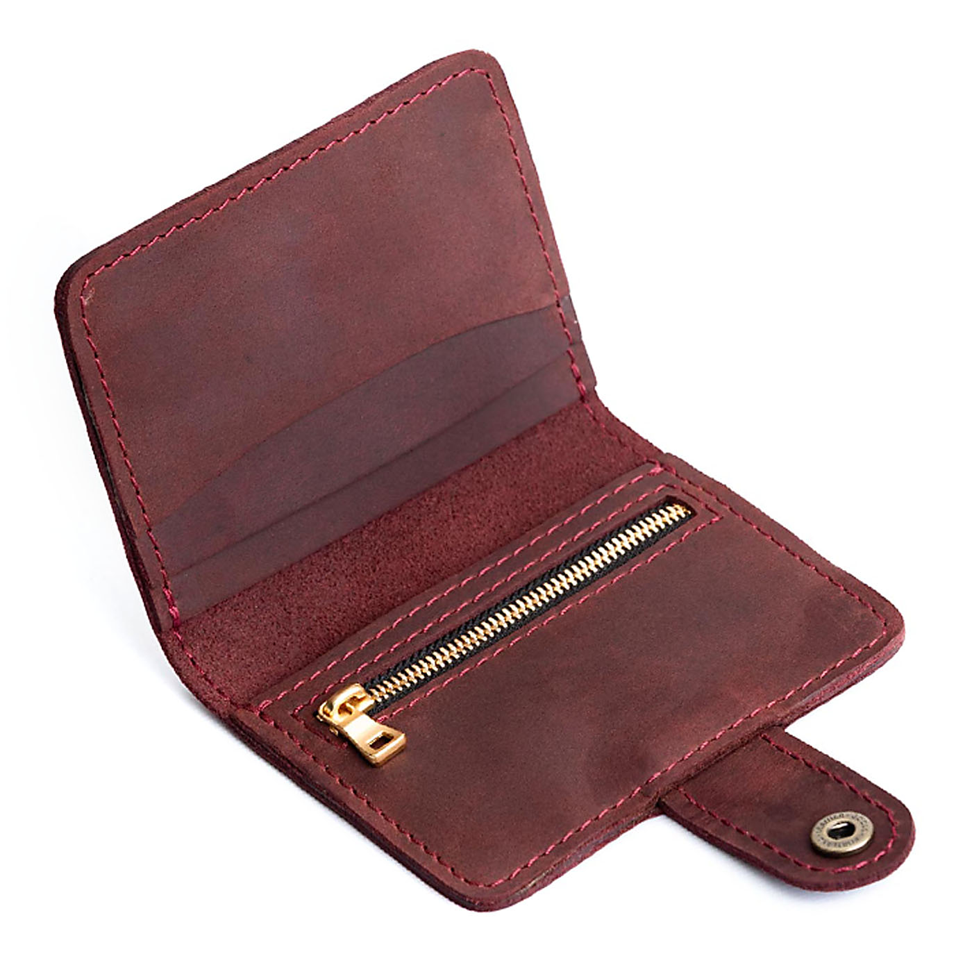 Merlot | Small leather wallet with snap open