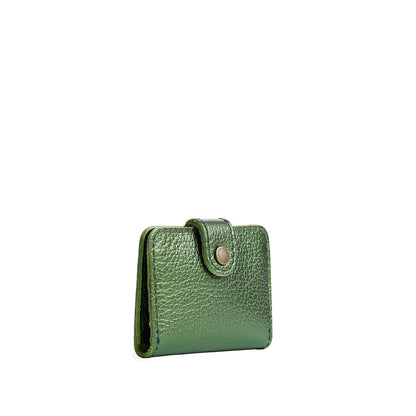Metallic Greench | Small leather bifold wallet with snap closed