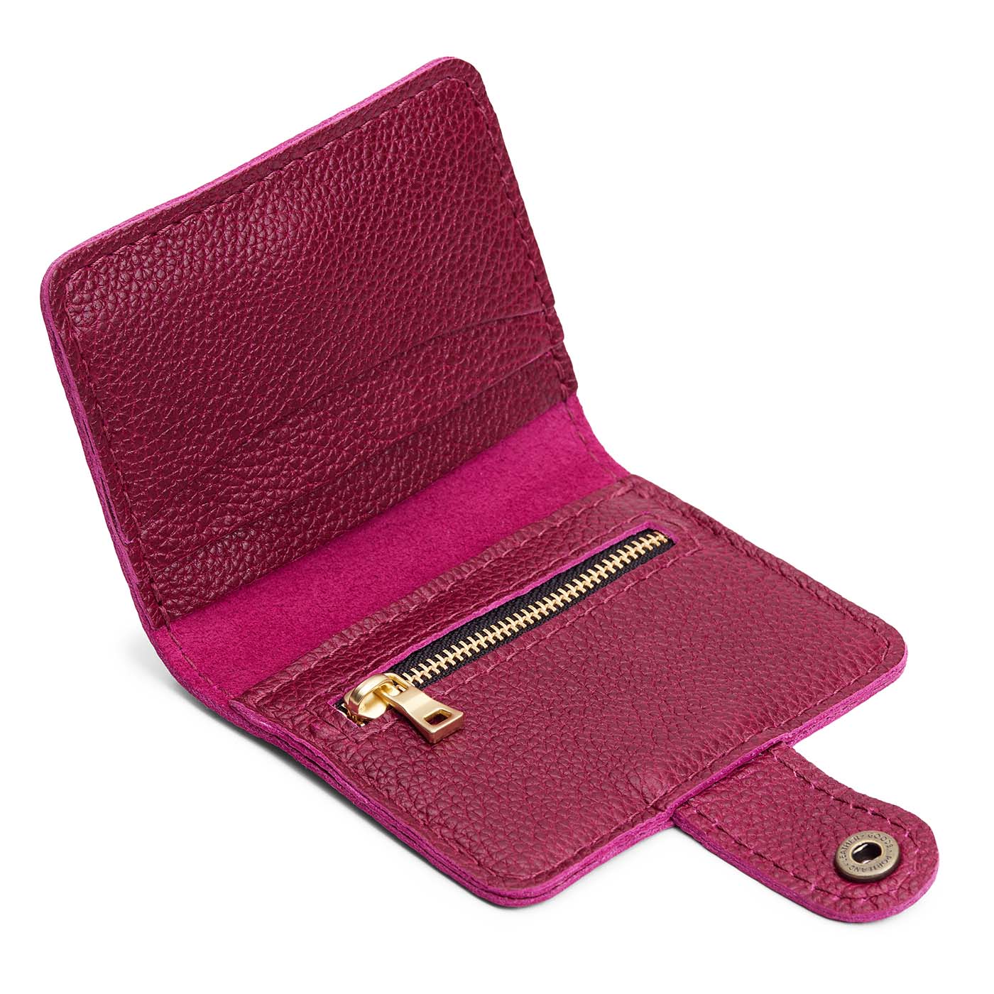 Orchid | Small leather bifold wallet with snap open