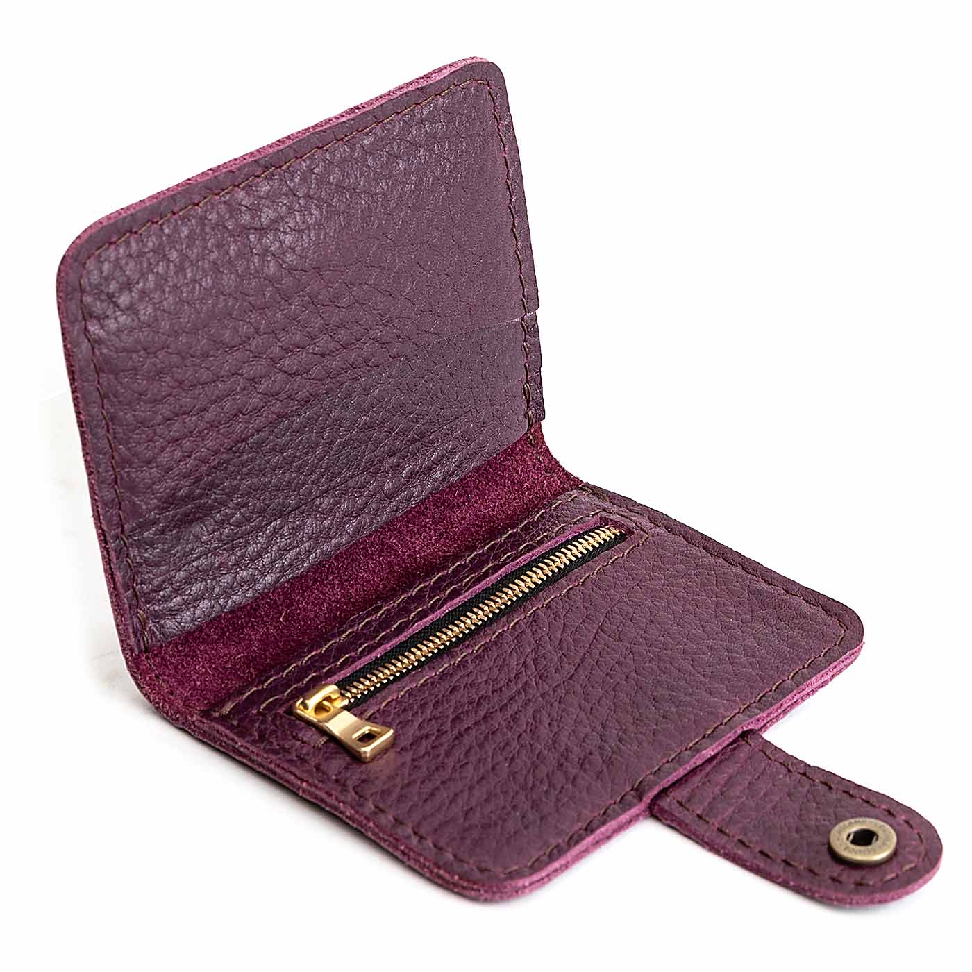 Plum | Small leather wallet with snap closed