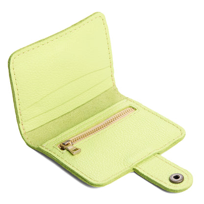 Shadow Lime | Small leather wallet with snap closure