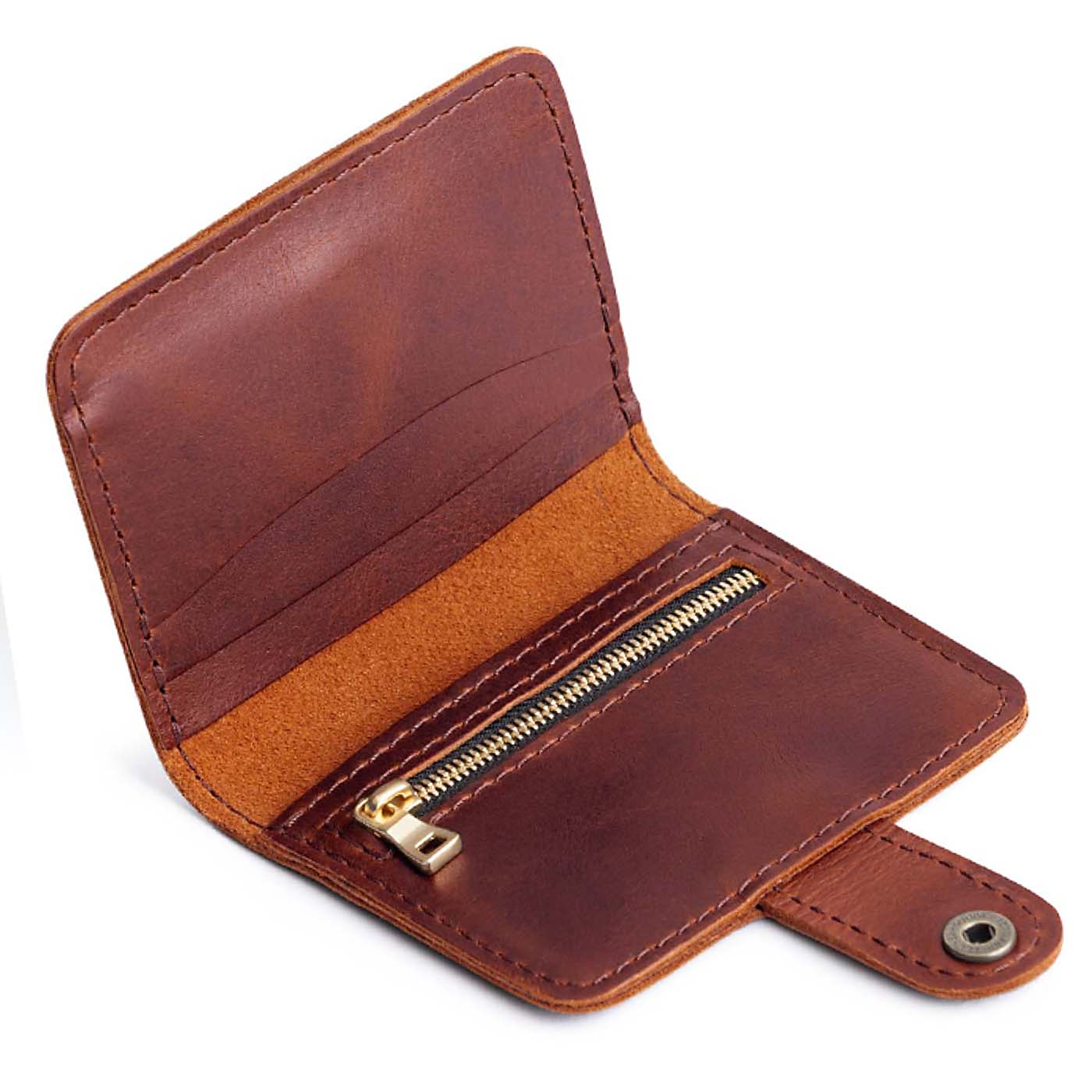 Timber | Small leather wallet with snap open