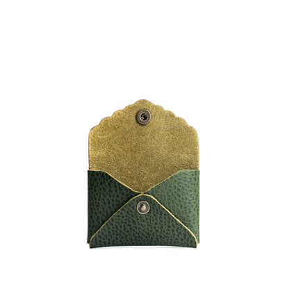 Avocado | Small leather card wallet with scalloped edge open
