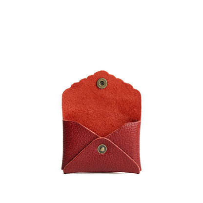 Chili Red | Small leather card wallet with scalloped edge open