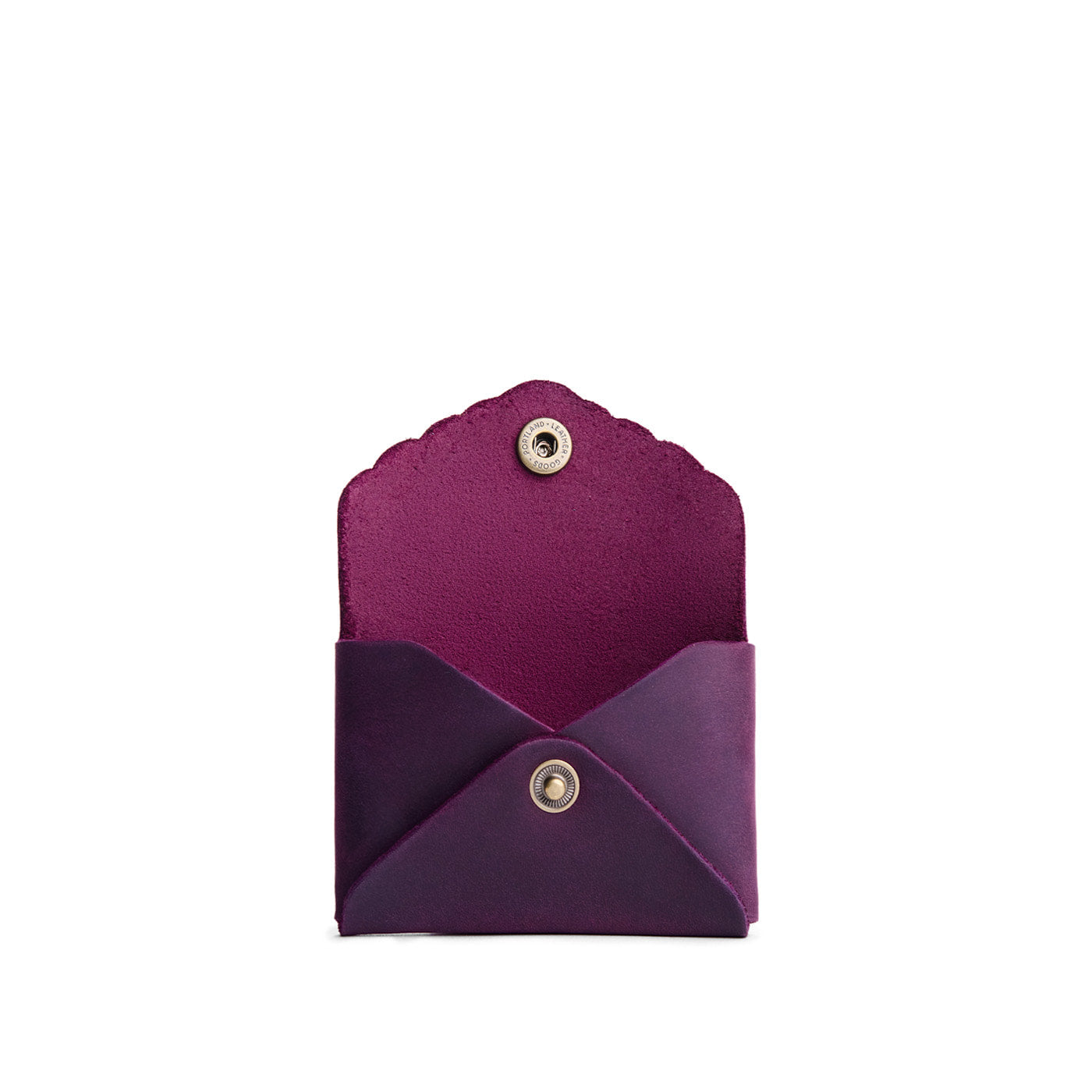 Larkspur | Small leather card wallet with scalloped edge open