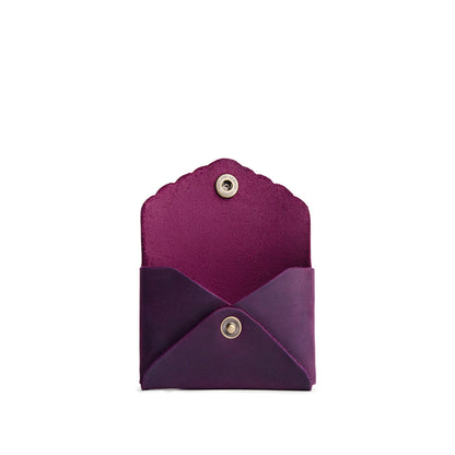 Larkspur | Small leather card wallet with scalloped edge open