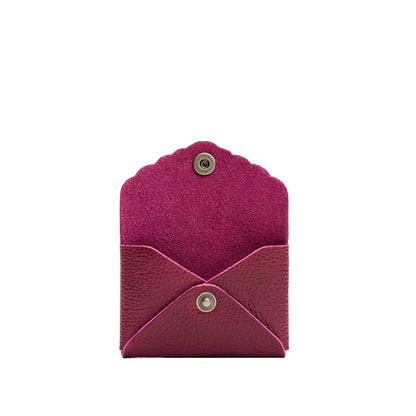 Orchid | Small leather card wallet with scalloped edge open