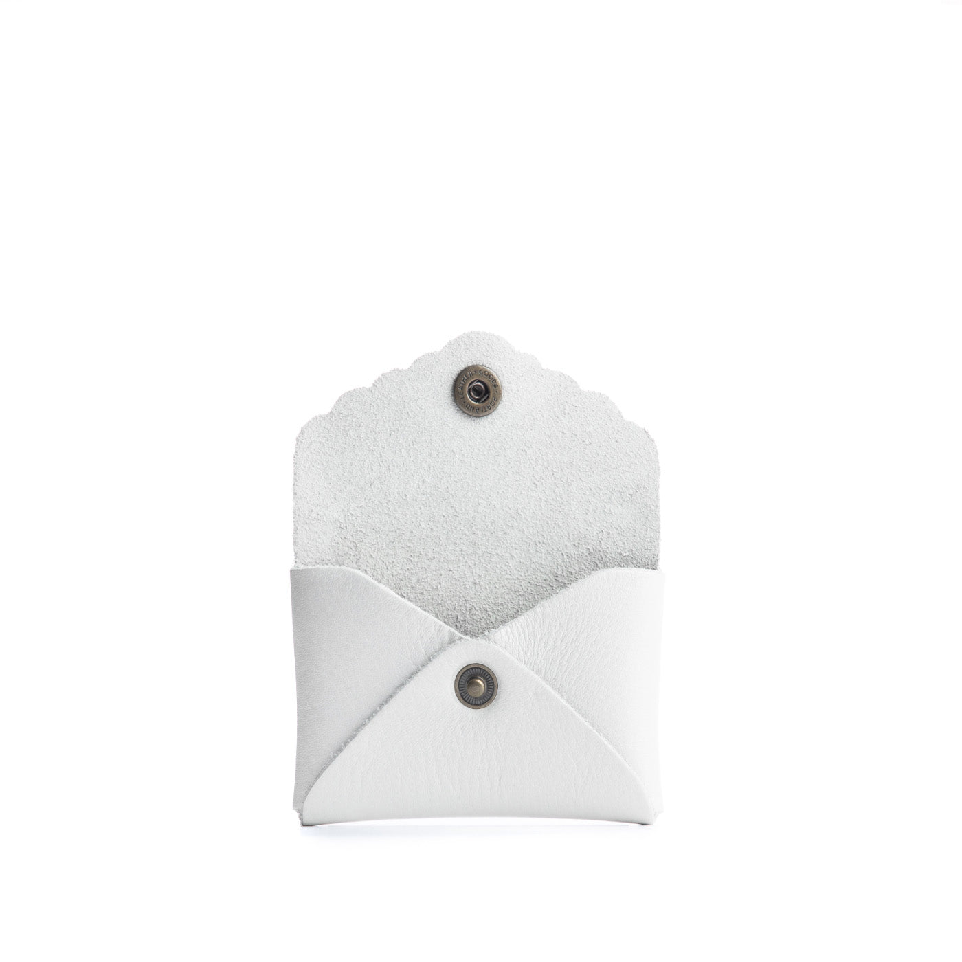 Pearl | Small leather wallet with scalloped edge open