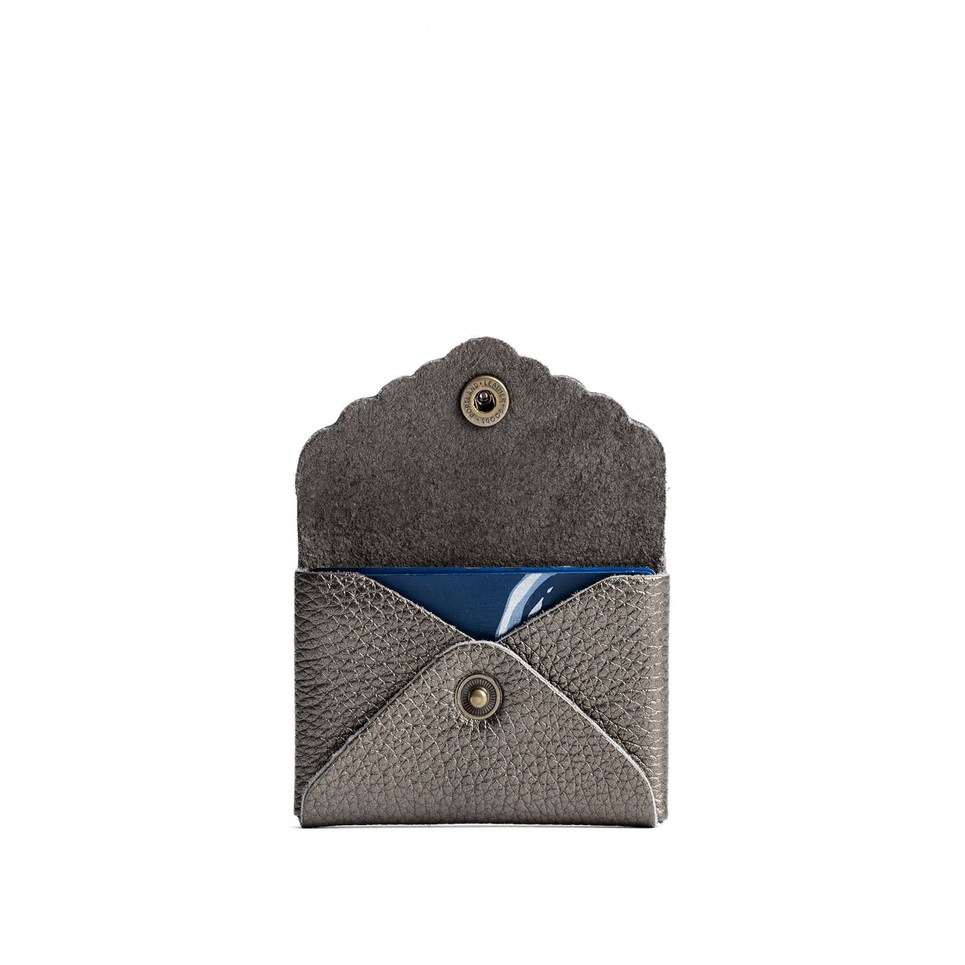 Stardust | Small leather card wallet with scalloped edge open