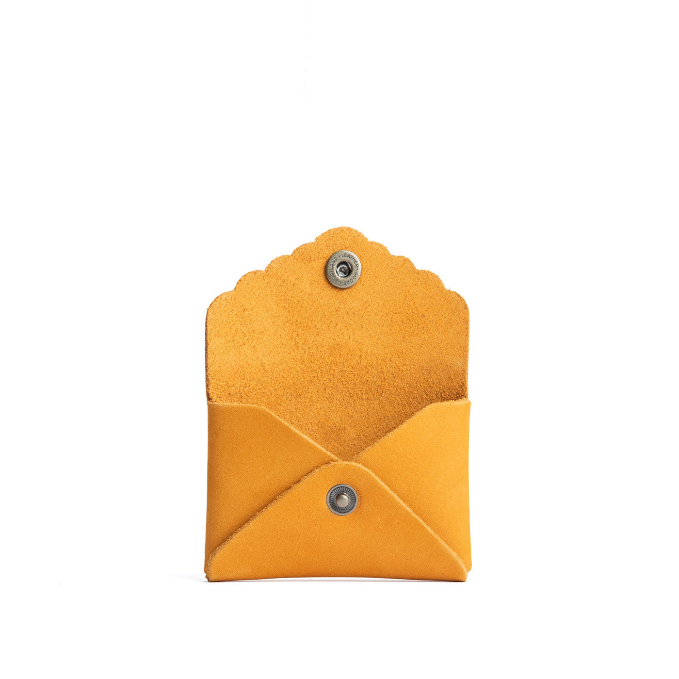 Turmeric | Small leather wallet with scalloped edge open