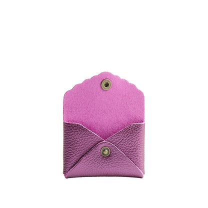 Ultra Violet | Small leather card wallet with scalloped edge open