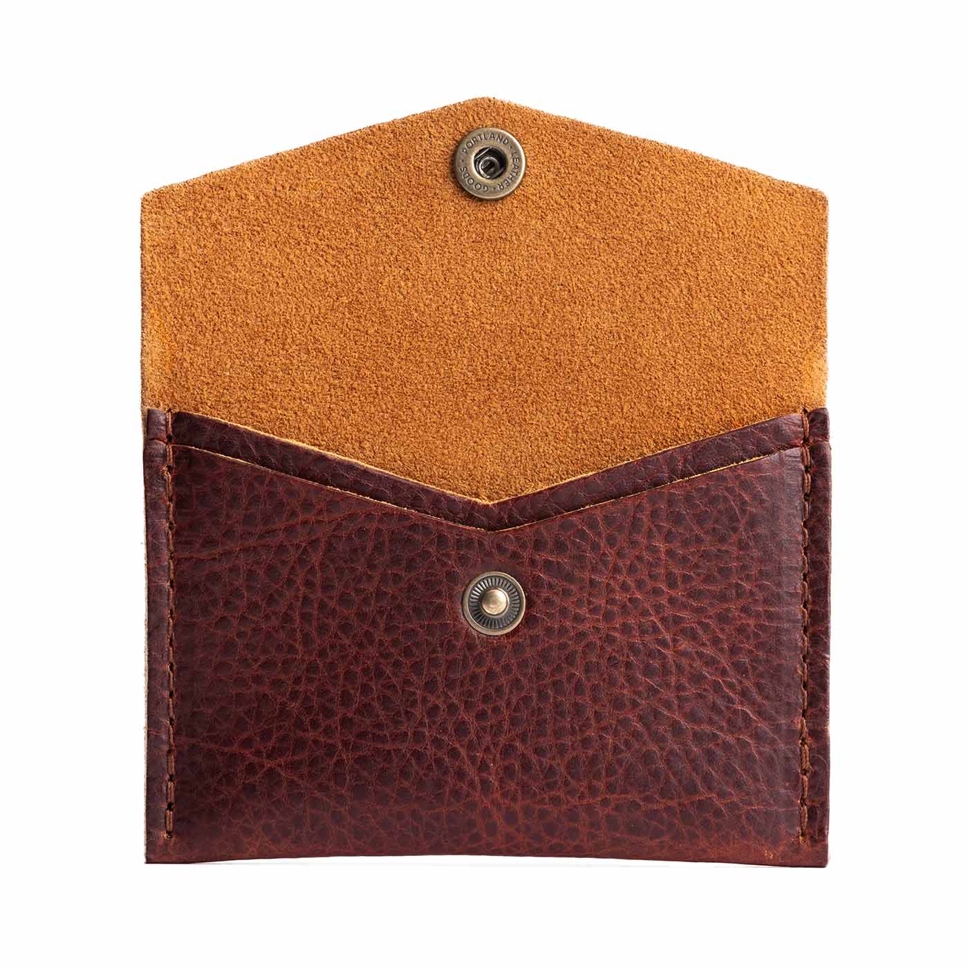 Cinnamon Bear | Small leather envelope card wallet with snap closure
