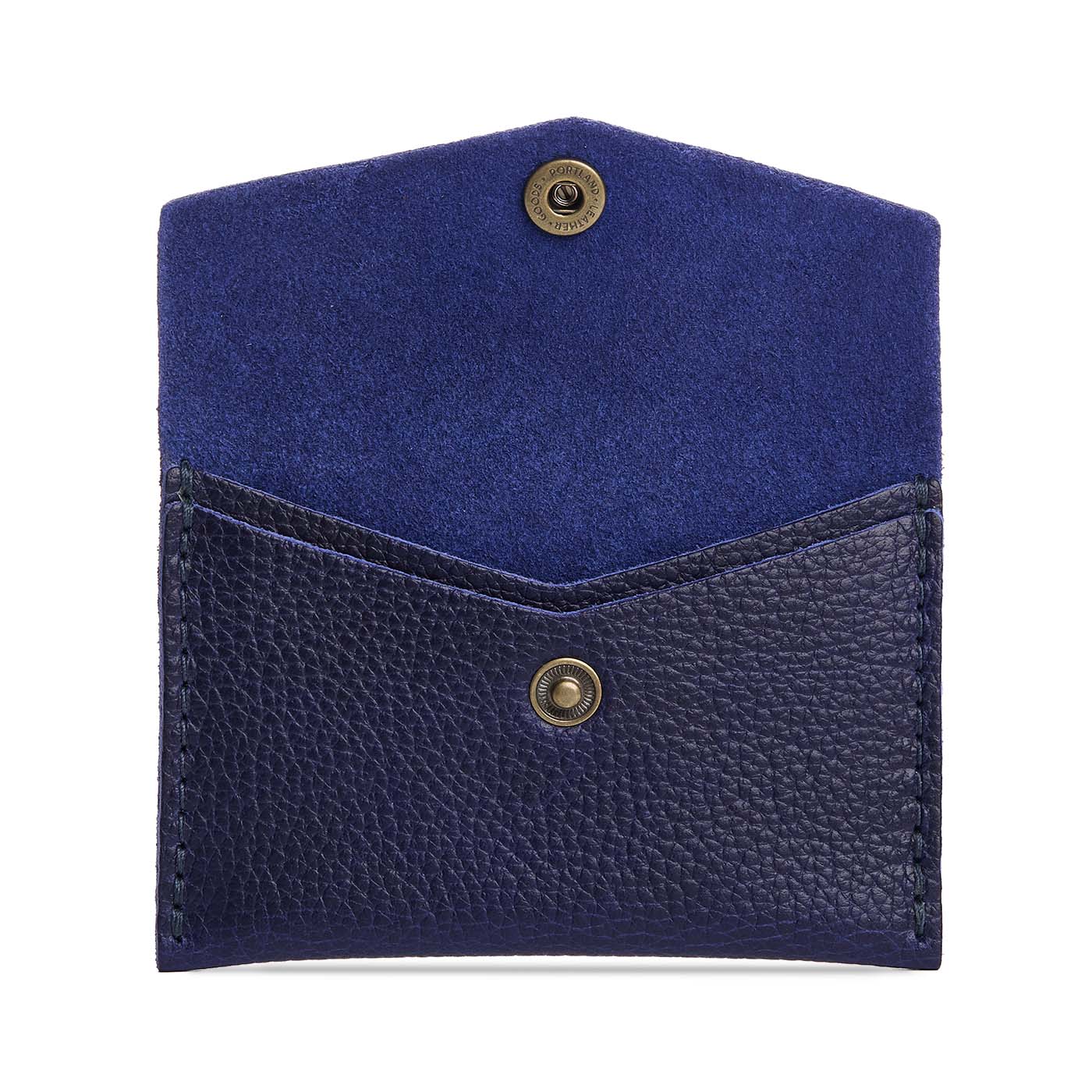 Cobalt | Small leather envelope card wallet with snap closure