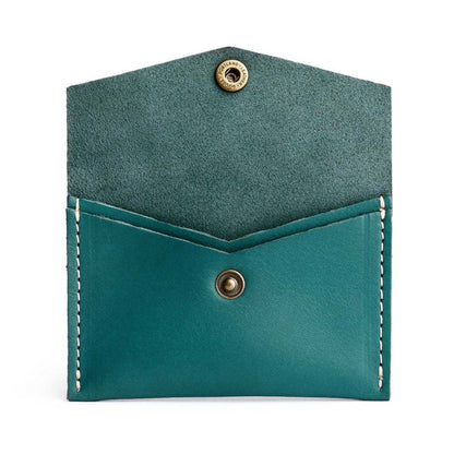 Peacock | Small leather envelope card wallet with snap closure