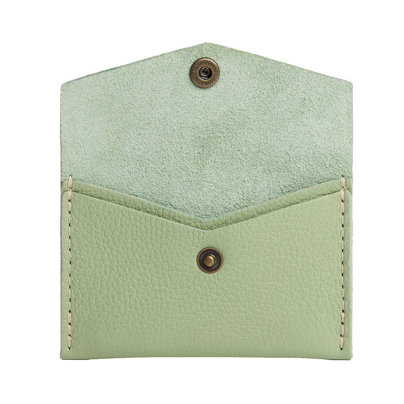 Pistachio | Small leather envelope card wallet with snap closure