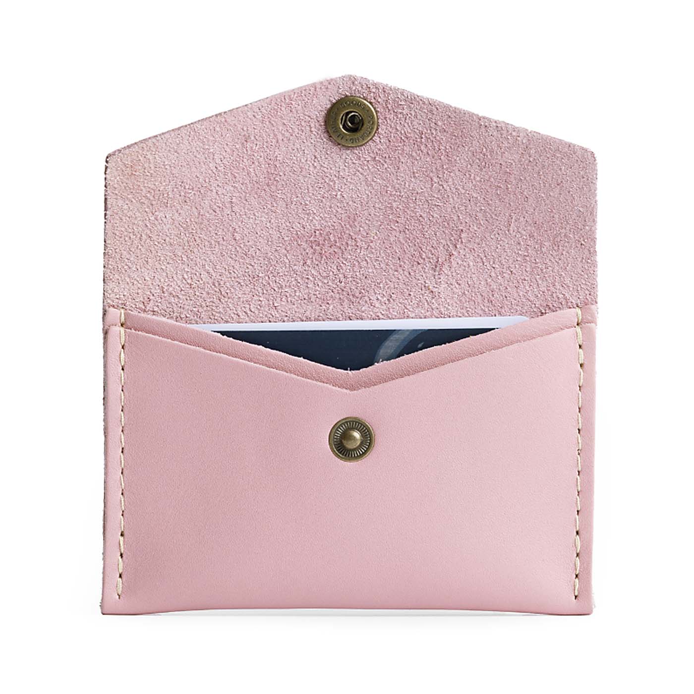 Vintage Pink | Small leather envelope card wallet with snap closure