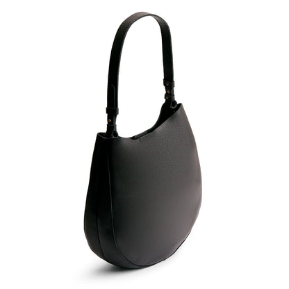 Pebbled--black*Large | Rounded shoulder bag with adjustable strap on a white background