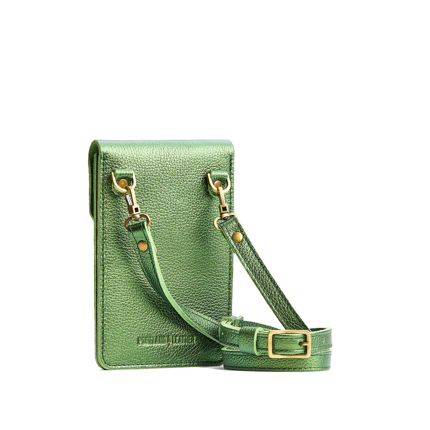 Metallic Greench | Slim, phone-shaped crossbody purse with magnetic closure
