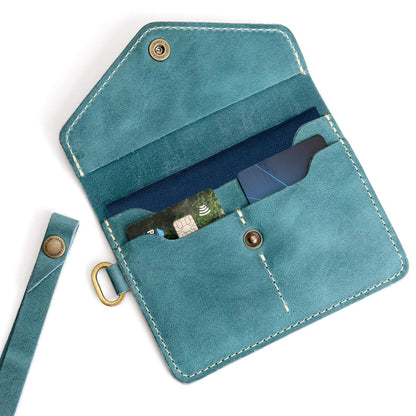 Aqua | Small Leather Passport Wristlet