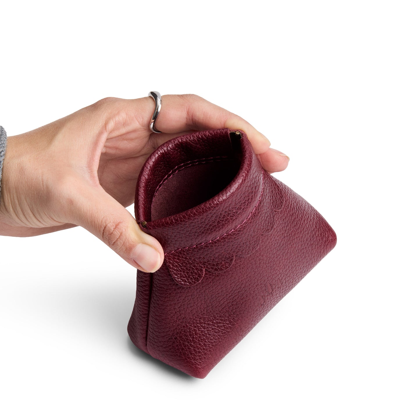 Cabernet | Leather coin pouch with scalloped edge and three Portland leather tree emblems