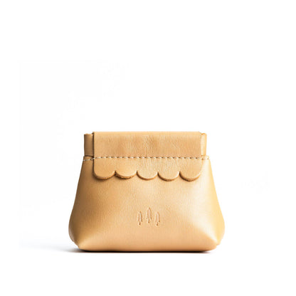 Champagne | Leather coin pouch with scalloped edge and three Portland leather tree emblems