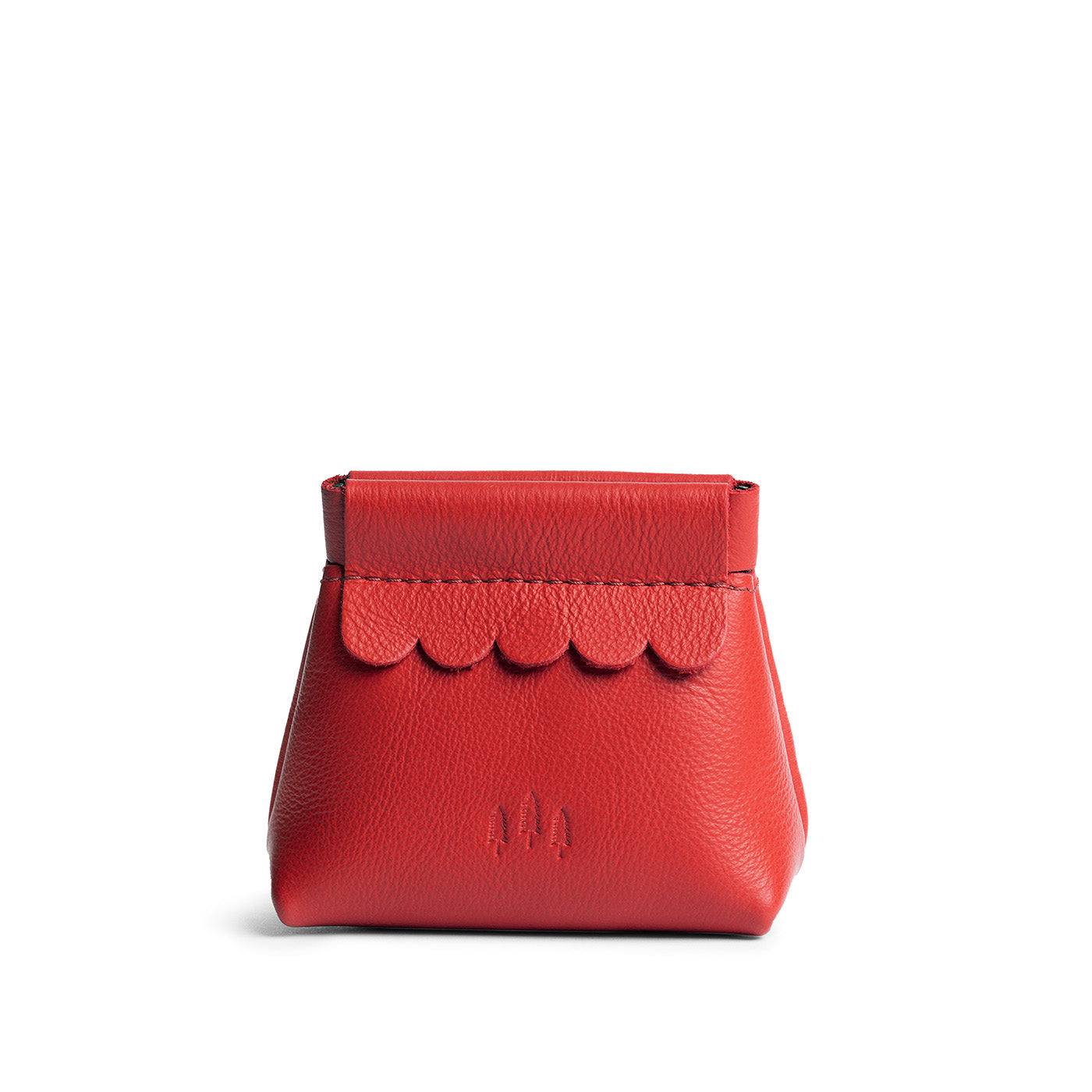 Poppy Red | Leather coin pouch with scalloped edge and three Portland leather tree emblems