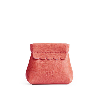 Watermelon | Leather coin pouch with scalloped edge and three Portland leather tree emblems
