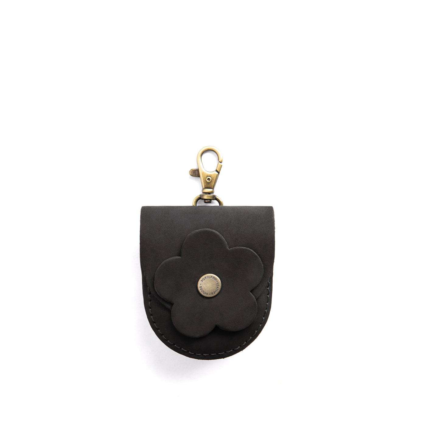 Shadow Black | U shaped pouch with leather flower applique