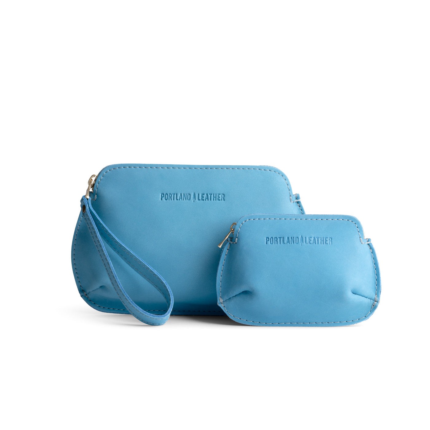 Iceberg Blue | Small and large pouch with top zipper and curved edges