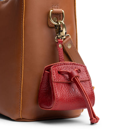 Chili Red | Small leather pouch with leather drawstring closure and lobster claw clasp