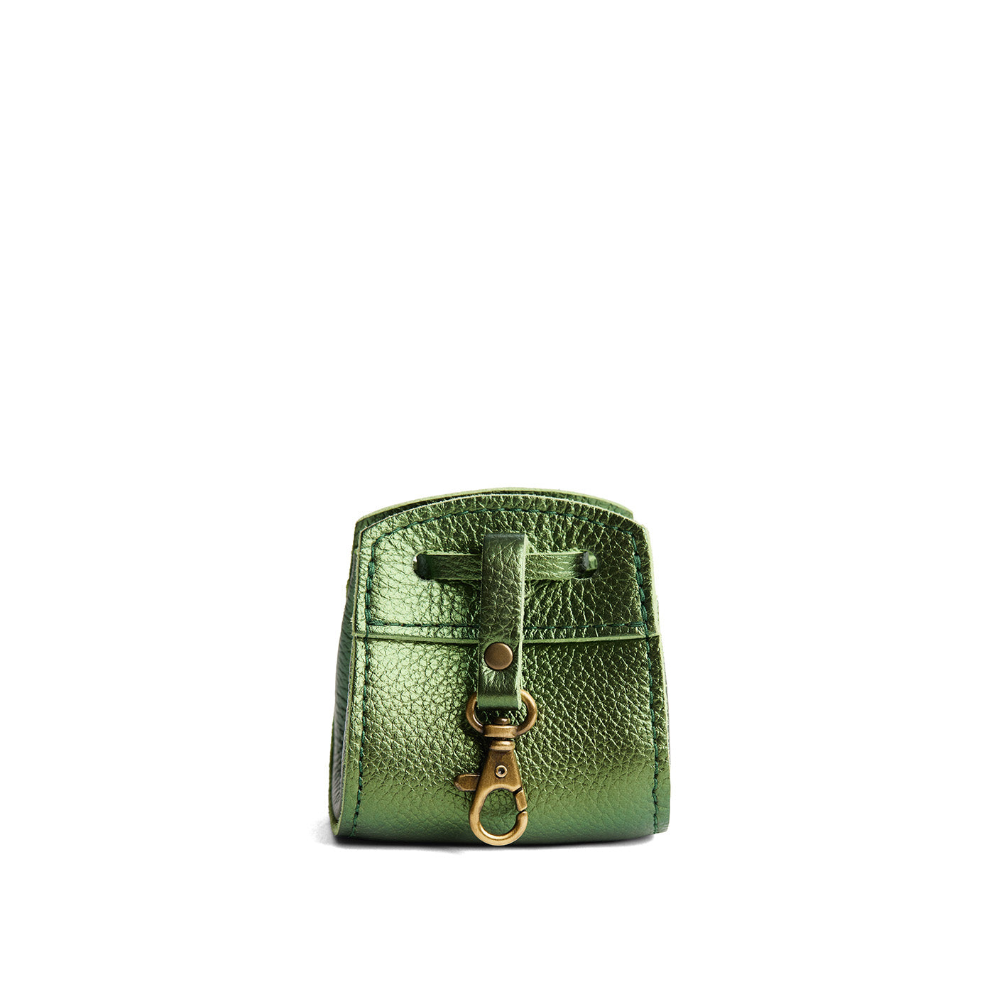 Metallic Greench | Small leather pouch with leather drawstring closure and lobster claw clasp