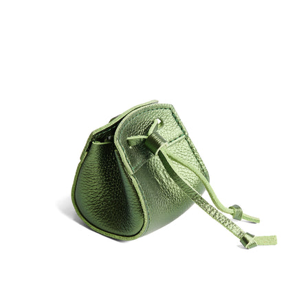 Metallic Greench | Small leather pouch with leather drawstring closure and lobster claw clasp