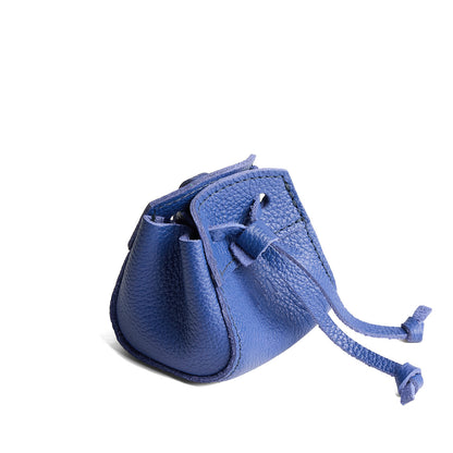 Molino Blue | Small leather pouch with leather drawstring closure and lobster claw clasp