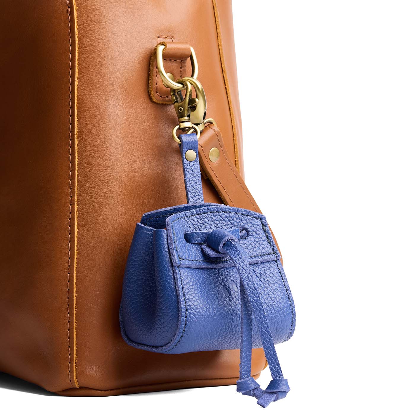 Molino Blue | Small leather pouch with leather drawstring closure and lobster claw clasp