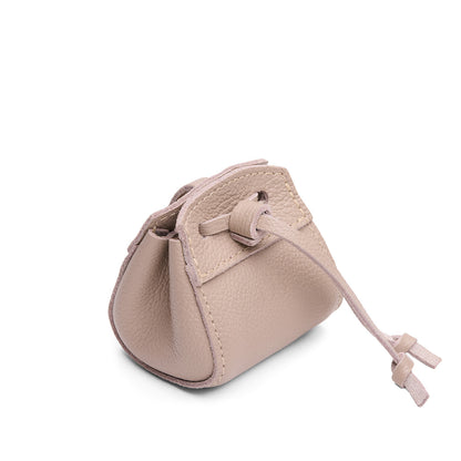 Oatmilk | Small leather pouch with leather drawstring closure and lobster claw clasp