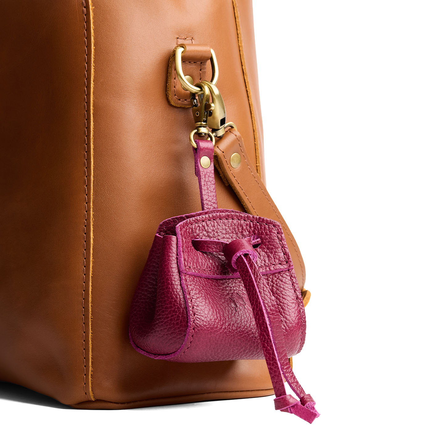 Orchid | Small leather pouch with leather drawstring closure and lobster claw clasp