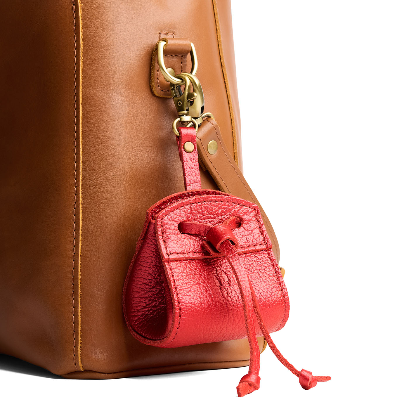 Reba Red | Small leather pouch with leather drawstring closure and lobster claw clasp