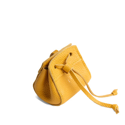 Sunshine | Small leather pouch with leather drawstring closure and lobster claw clasp